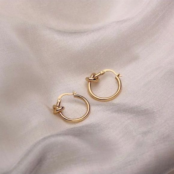 18K Gold Plated Twist Knot Hoops Earrings - Picture 2 of 10